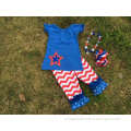 2015 new baby girls July 4th chevron star outfits top set outfits with matching necklace and bow